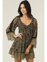 Angie C4C41-A968 Chiffon V Neck Smocked Bust Lace Trim Dress