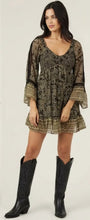 Angie C4C41-A968 Chiffon V Neck Smocked Bust Lace Trim Dress