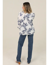 Angie C2E26-A924 V Neck Floral Print Lace Sleeve Detail Blouse