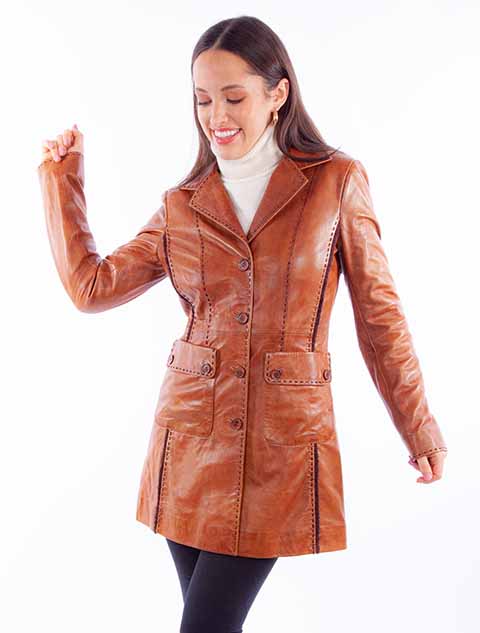 Scully Ladies Cognac Lambskin Walking Coat L1117