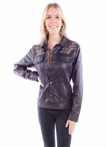 Scully Ladies Black Embroidered Lamb Jacket L1121