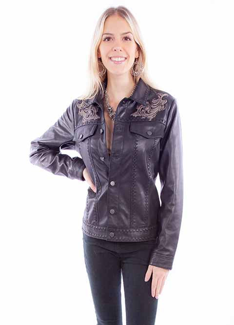 Scully Ladies Black Embroidered Lamb Jacket L1121