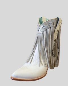 Corral Ladies White Fringe Bootie Z5155