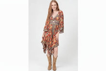 Angie C4H25-FR39 V Neck Twist Front Cut Out Wide Sleeves Hanky Hem Dress